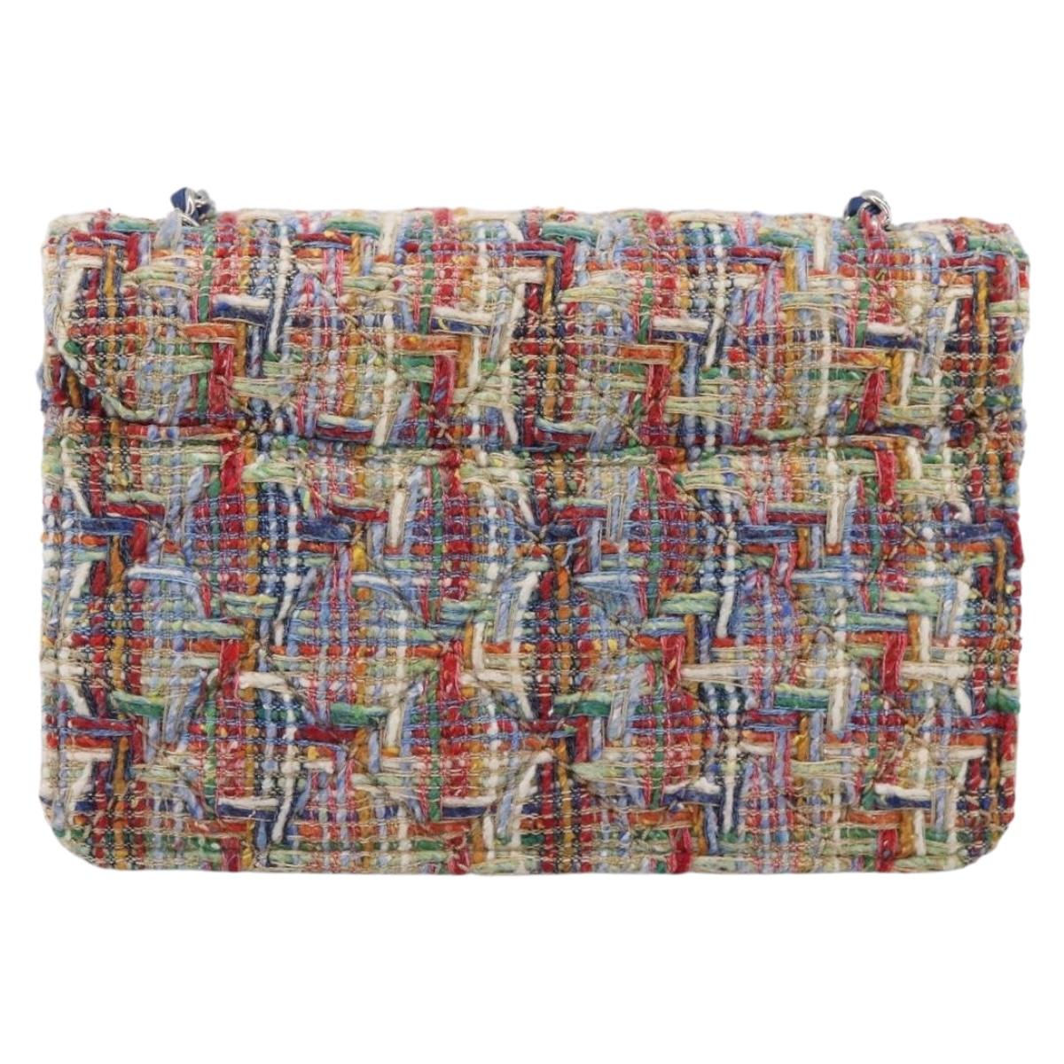 CHANEL Chain Shoulder Bag Tweed Multicolor Silver CC Auth 196363SM