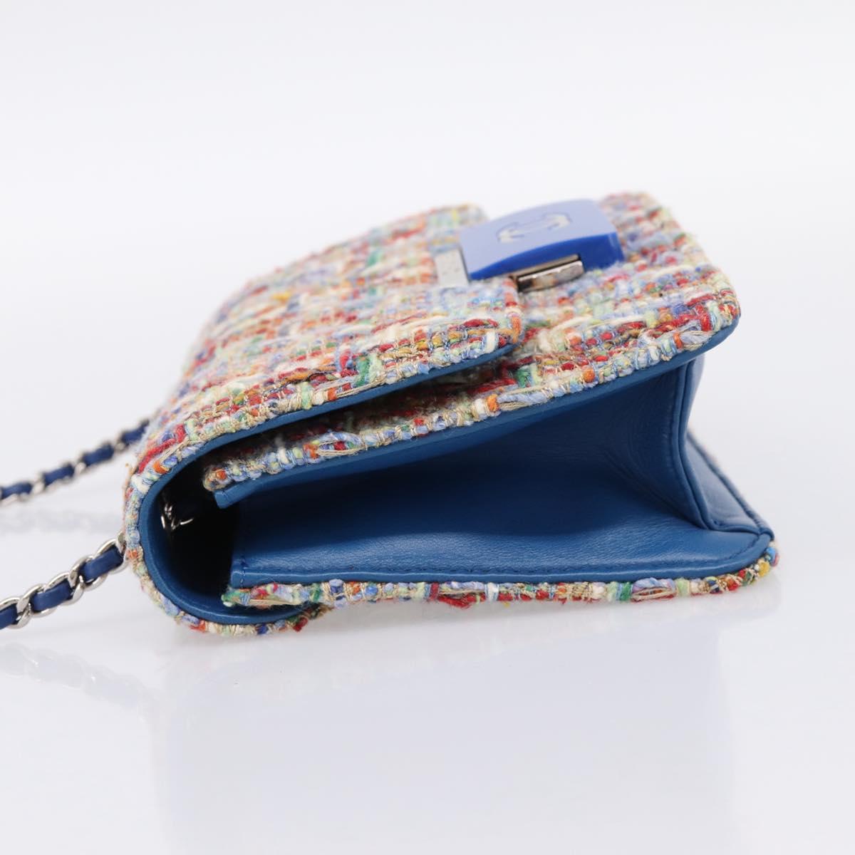 CHANEL Chain Shoulder Bag Tweed Multicolor Silver CC Auth 196363SM