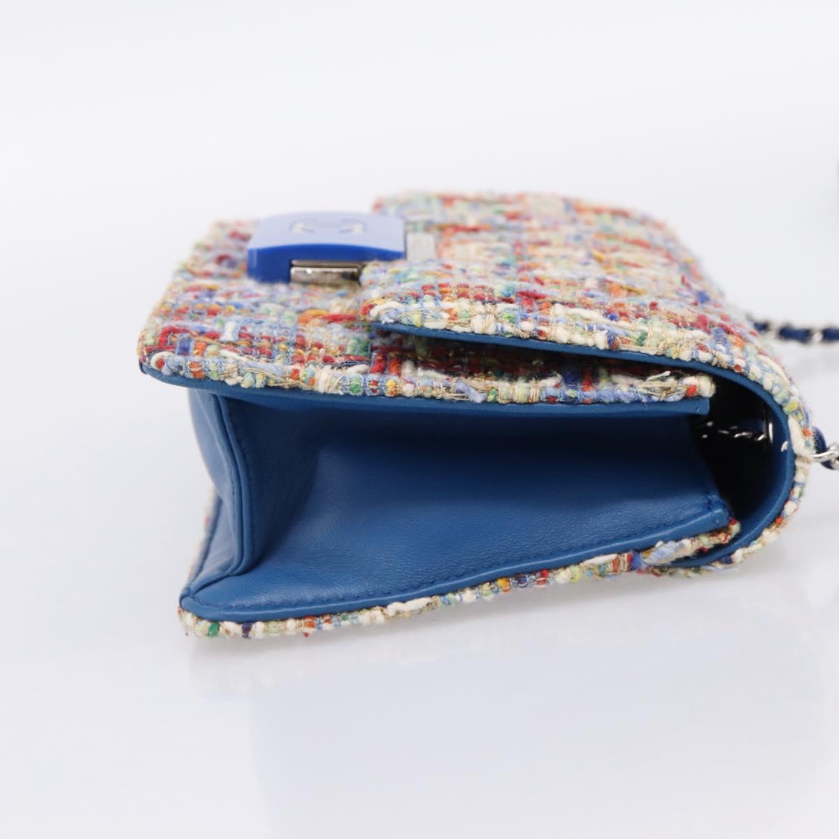 CHANEL Chain Shoulder Bag Tweed Multicolor Silver CC Auth 196363SM