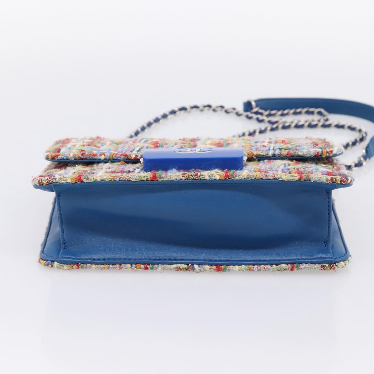 CHANEL Chain Shoulder Bag Tweed Multicolor Silver CC Auth 196363SM