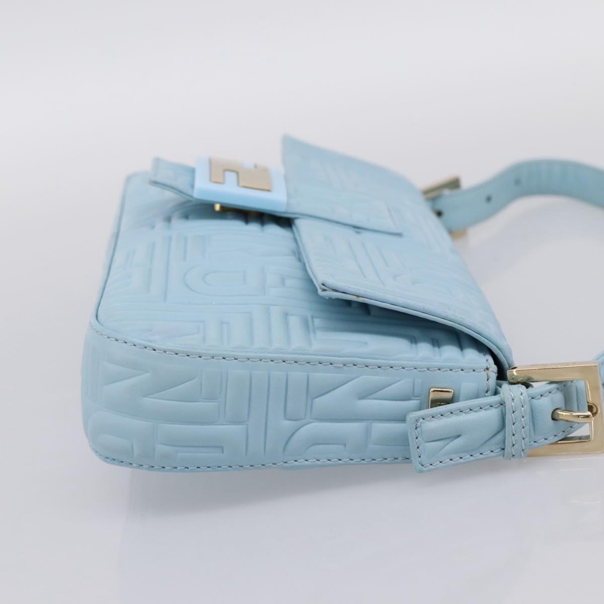 FENDI Mamma Baguette Shoulder Bag Light Blue Silver Auth 196364M