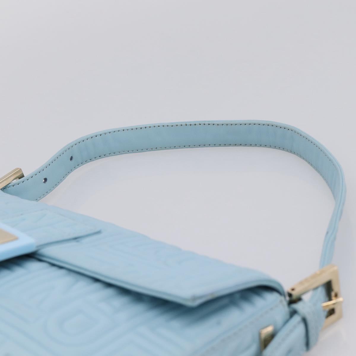 FENDI Mamma Baguette Shoulder Bag Light Blue Silver Auth 196364M