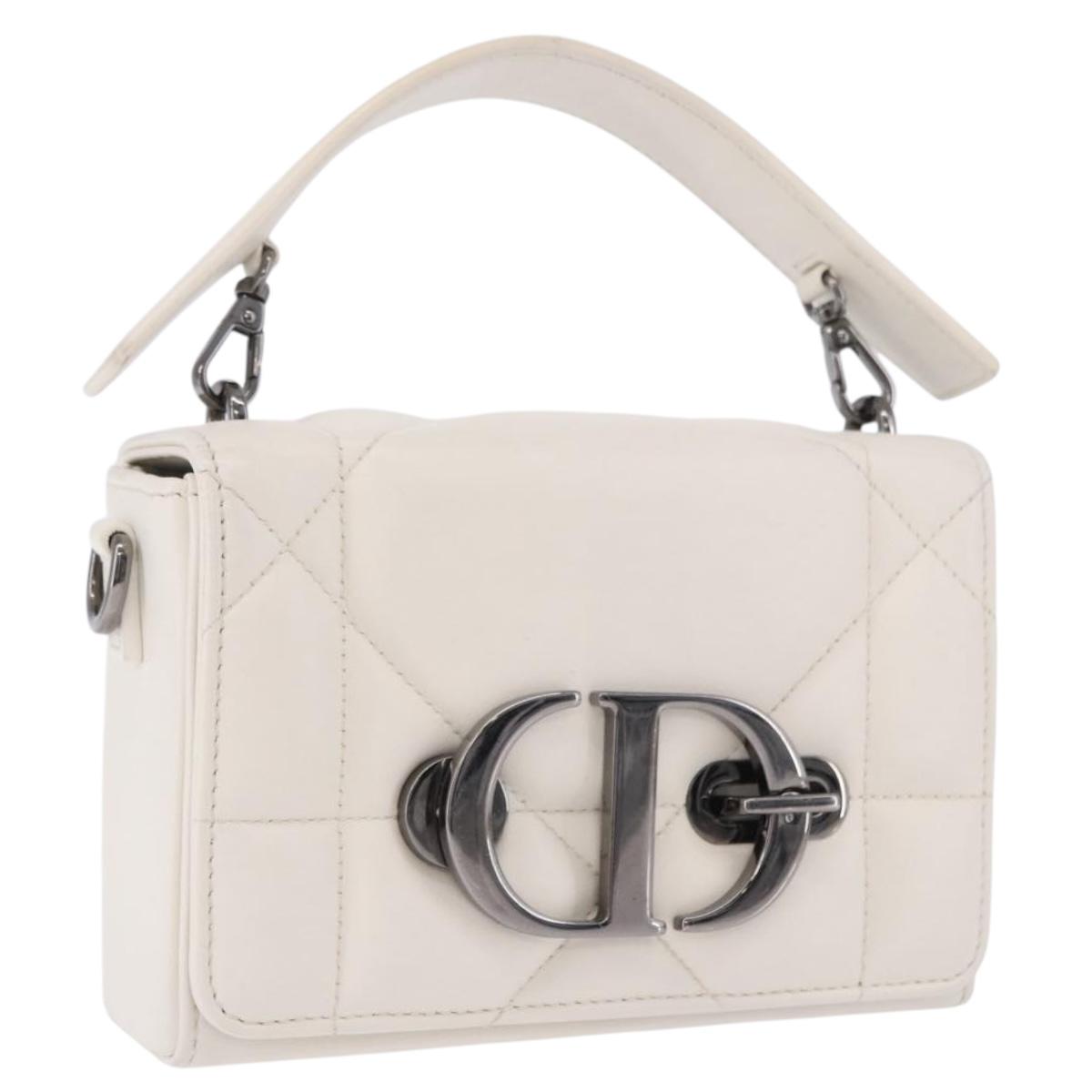 Christian Dior Cannage Dior Calo Shoulder Bag Leather 2way White Auth 196365A