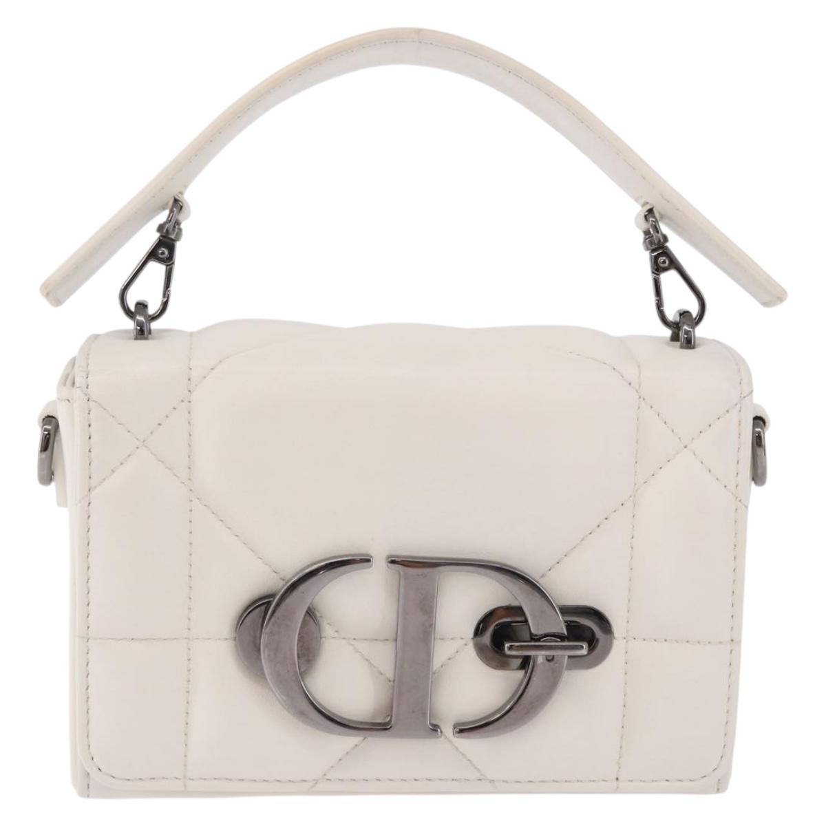 Christian Dior Cannage Dior Calo Shoulder Bag Leather 2way White Auth 196365A