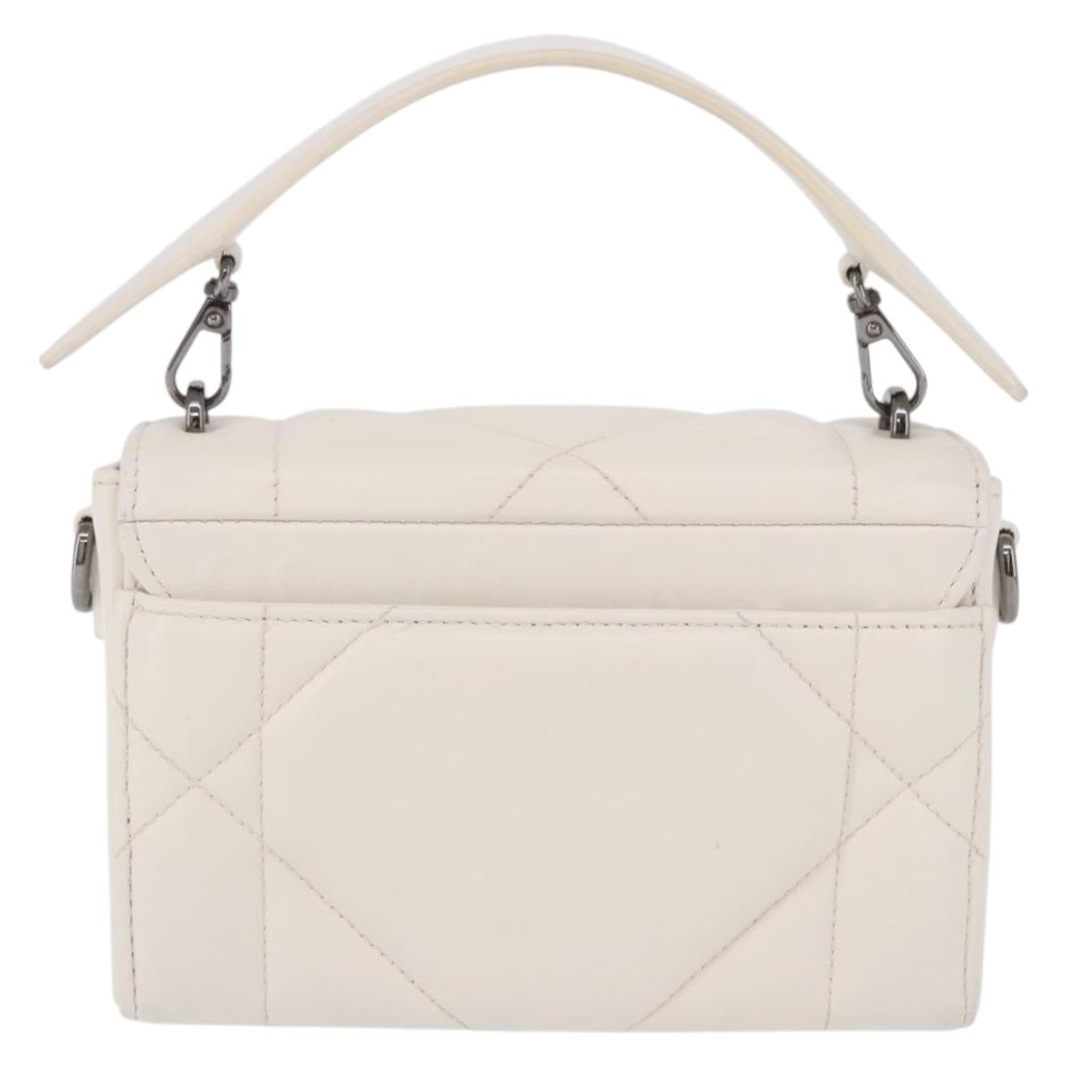 Christian Dior Cannage Dior Calo Shoulder Bag Leather 2way White Auth 196365A