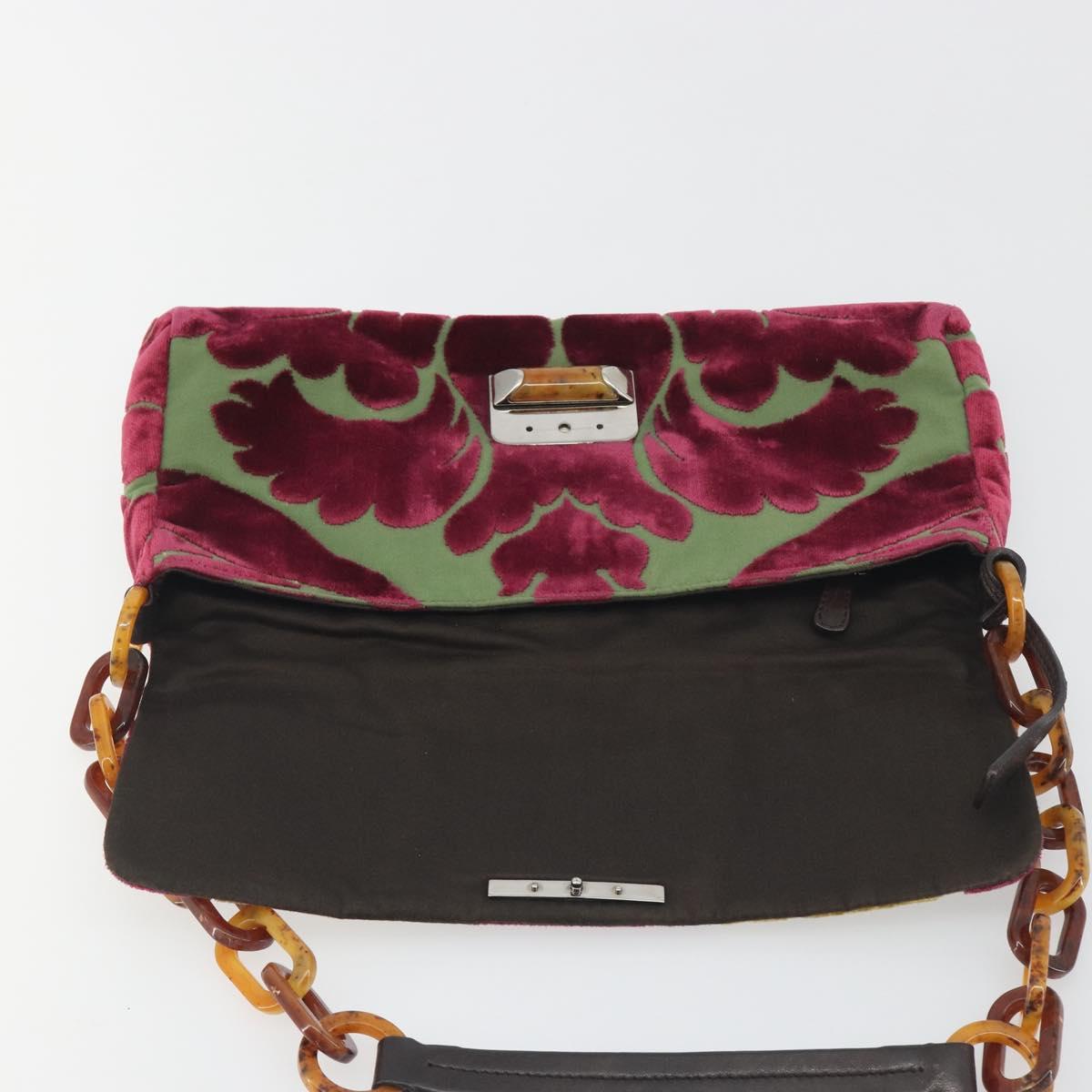 Miu Miu Chain Shoulder Bag Velor Bordeaux Silver Auth 196368A