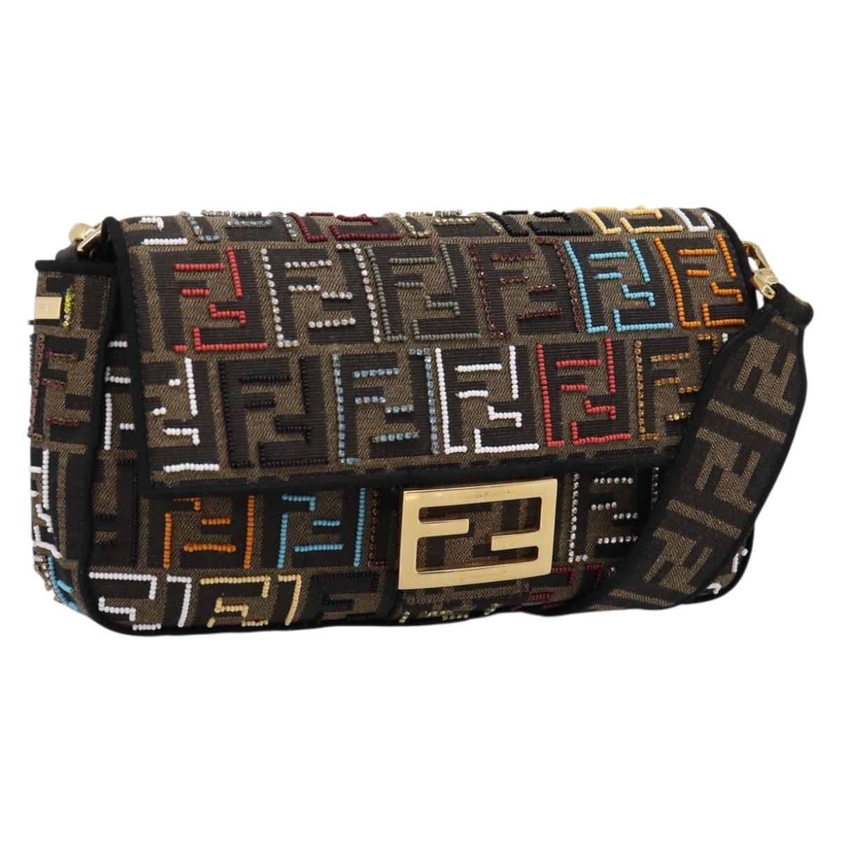 FENDI Zucca Canvas Mamma Baguette Shoulder Bag 2way Black Brown Auth 196370SAM