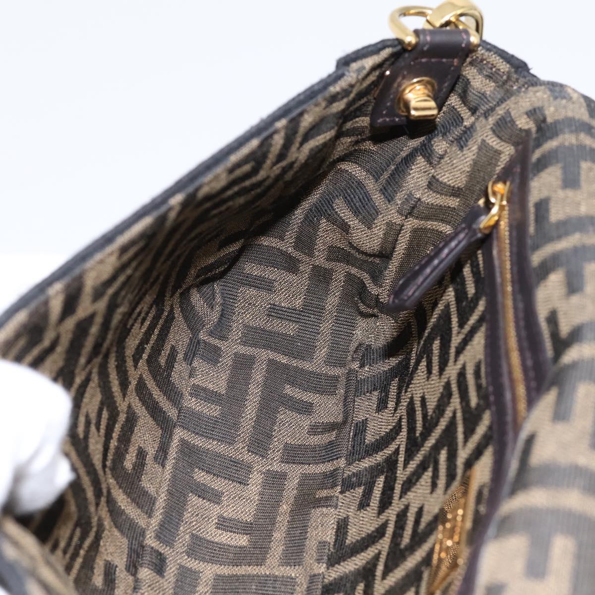 FENDI Zucca Canvas Mamma Baguette Shoulder Bag 2way Black Brown Auth 196370SAM