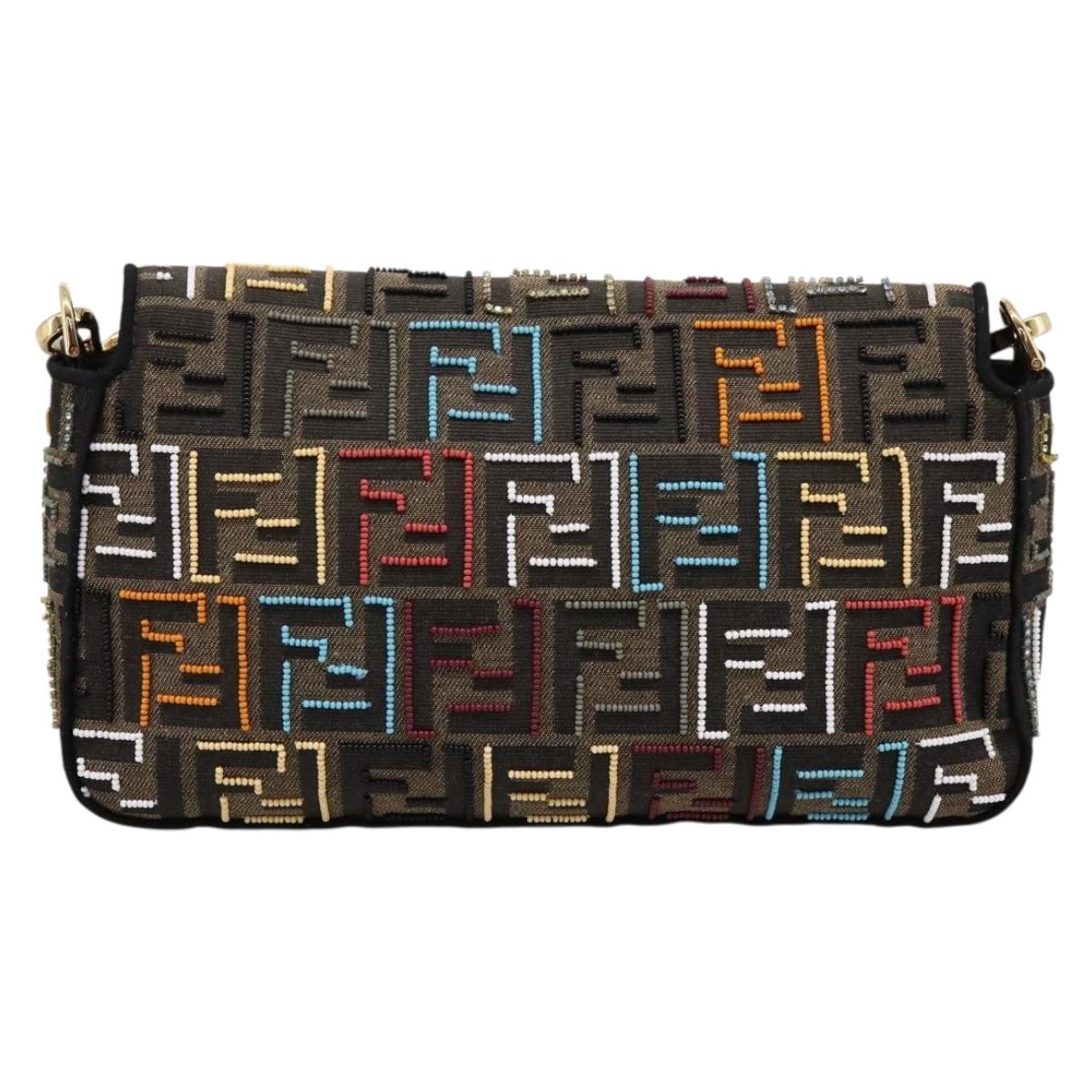 FENDI Zucca Canvas Mamma Baguette Shoulder Bag 2way Black Brown Auth 196370SAM