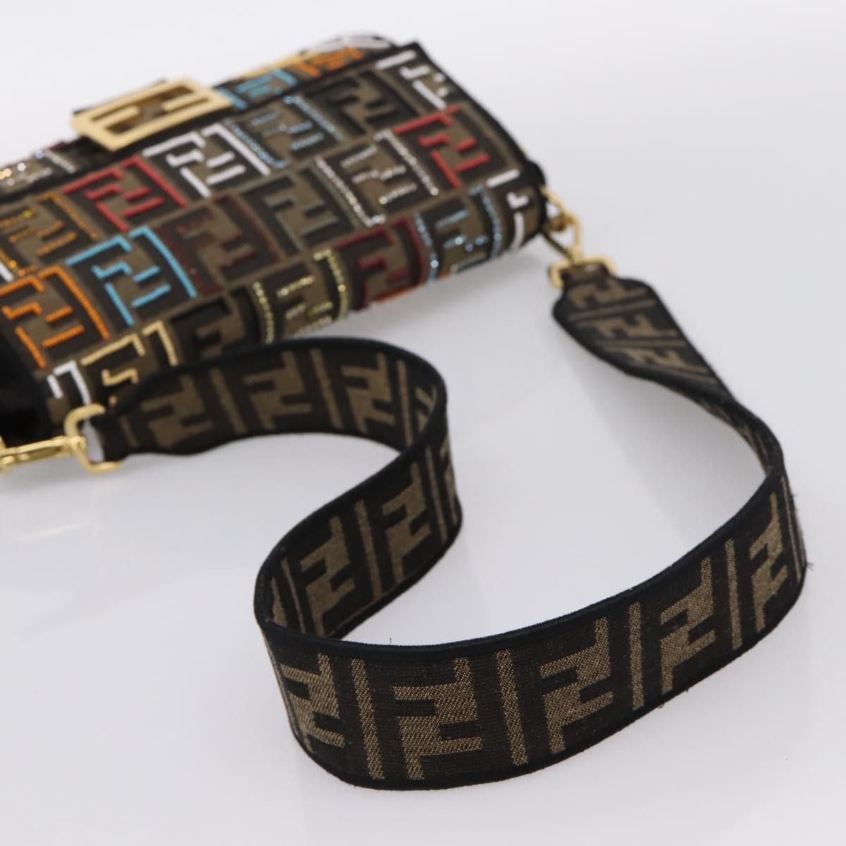 FENDI Zucca Canvas Mamma Baguette Shoulder Bag 2way Black Brown Auth 196370SAM