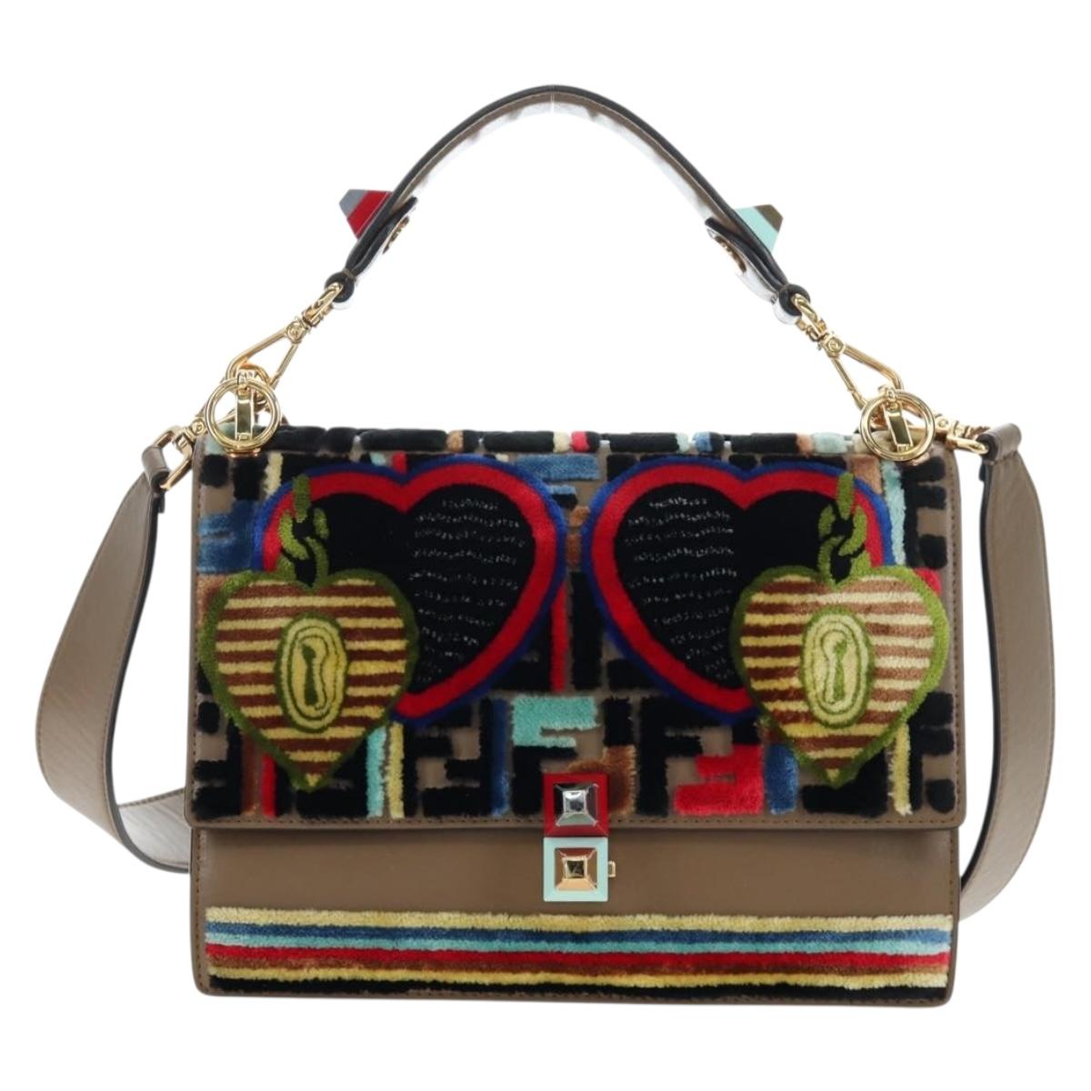 FENDI Zucca Canvas Canai Shoulder Bag Leather 2way Brown Gold Auth 196371M