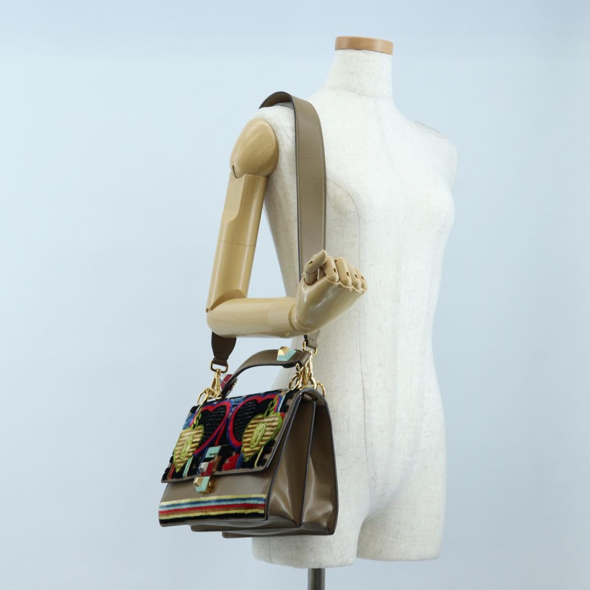FENDI Zucca Canvas Canai Shoulder Bag Leather 2way Brown Gold Auth 196371M