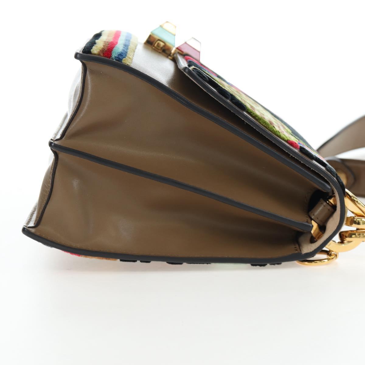 FENDI Zucca Canvas Canai Shoulder Bag Leather 2way Brown Gold Auth 196371M