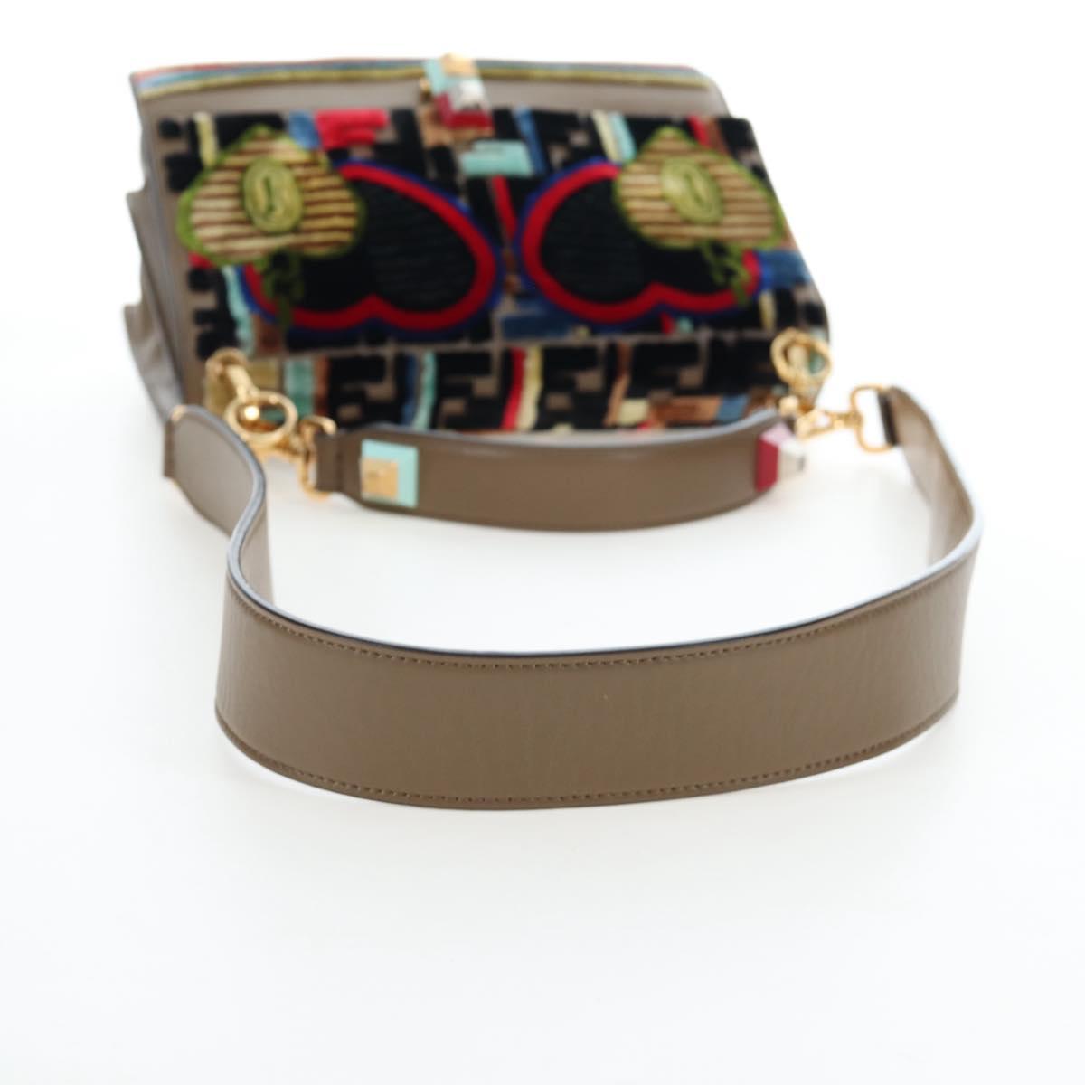 FENDI Zucca Canvas Canai Shoulder Bag Leather 2way Brown Gold Auth 196371M