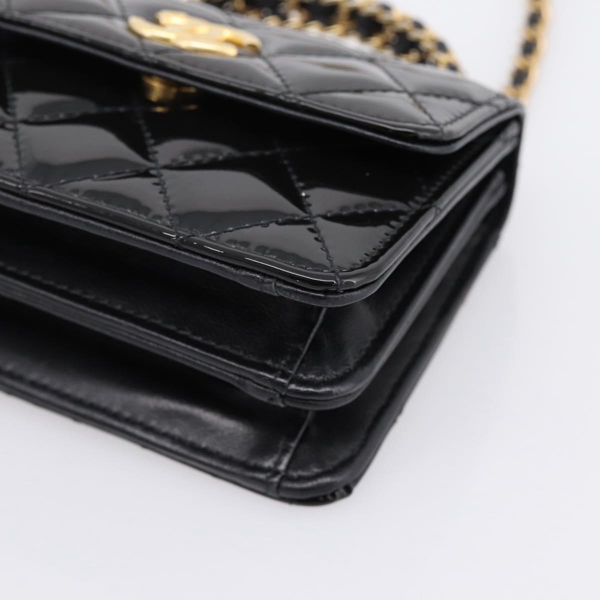 CHANEL Matelasse Hand Bag Patent Leather 2way Black Gold CC Auth 196372SAM