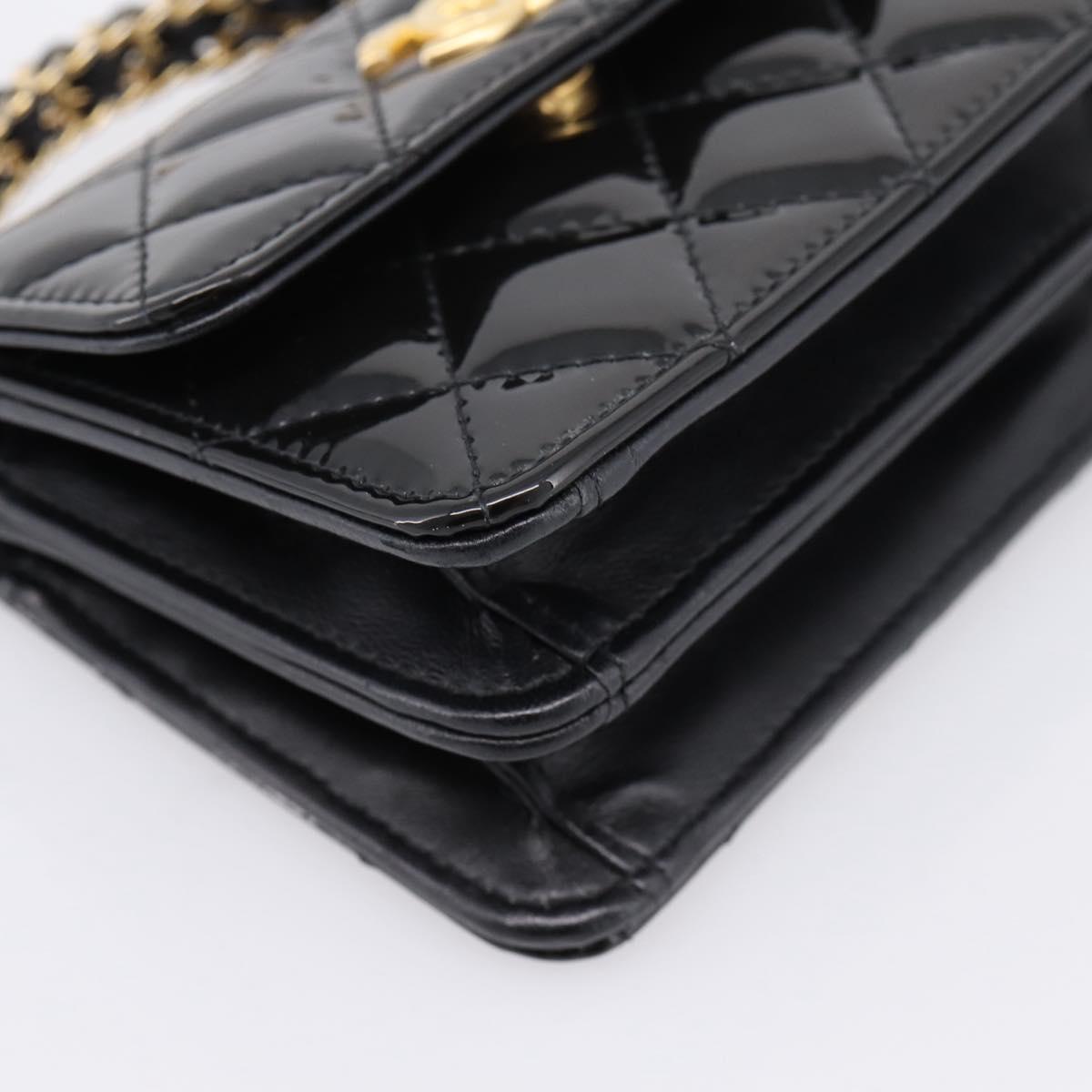 CHANEL Matelasse Hand Bag Patent Leather 2way Black Gold CC Auth 196372SAM