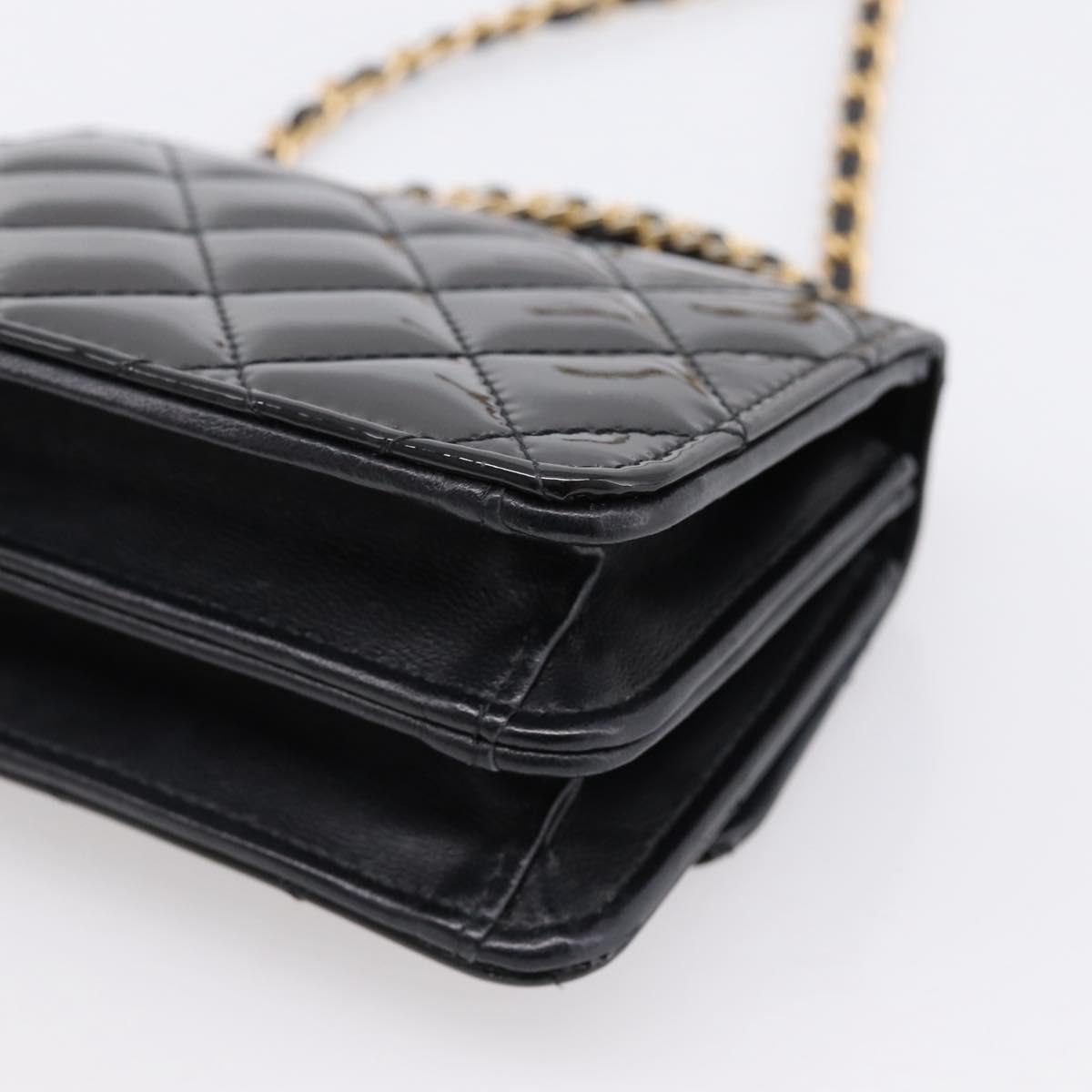 CHANEL Matelasse Hand Bag Patent Leather 2way Black Gold CC Auth 196372SAM