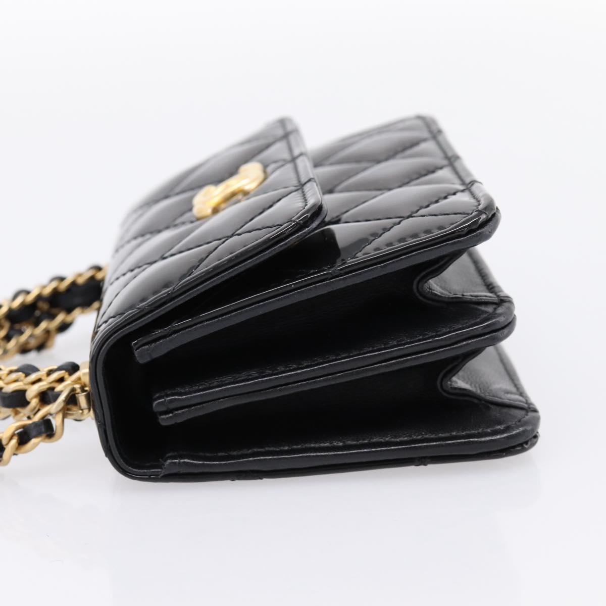 CHANEL Matelasse Hand Bag Patent Leather 2way Black Gold CC Auth 196372SAM