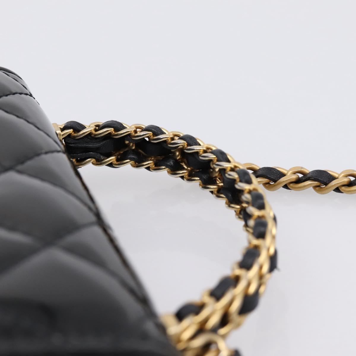 CHANEL Matelasse Hand Bag Patent Leather 2way Black Gold CC Auth 196372SAM