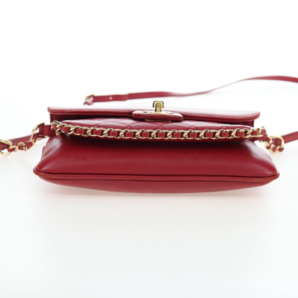 CHANEL Mini Matelasse 20 Chain Bag Lamb Skin 2way Red Gold CC Auth 196377M