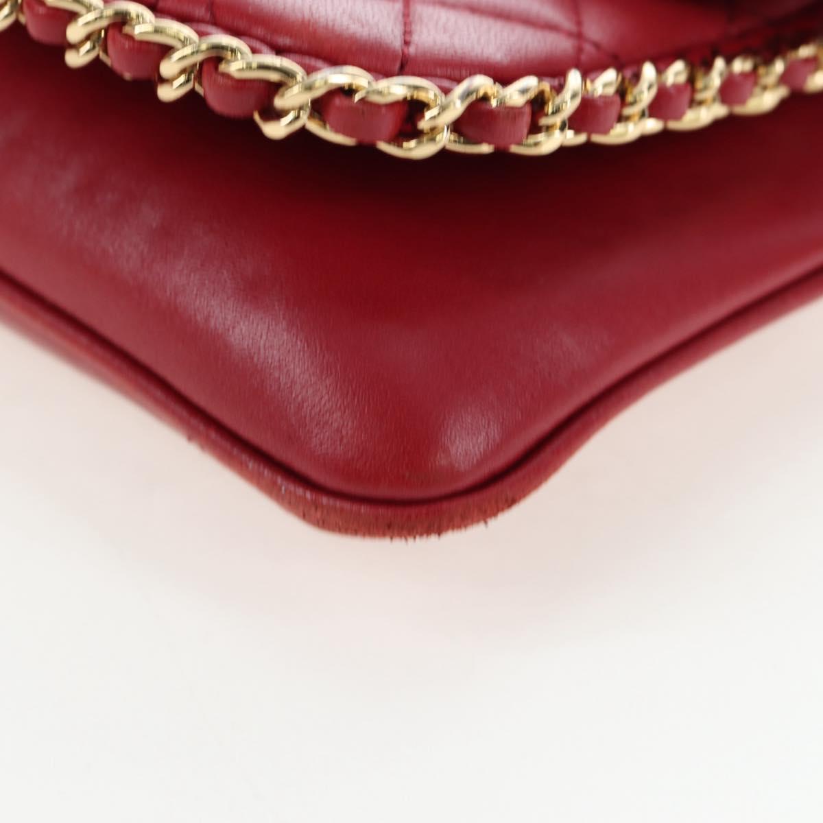CHANEL Mini Matelasse 20 Chain Bag Lamb Skin 2way Red Gold CC Auth 196377M