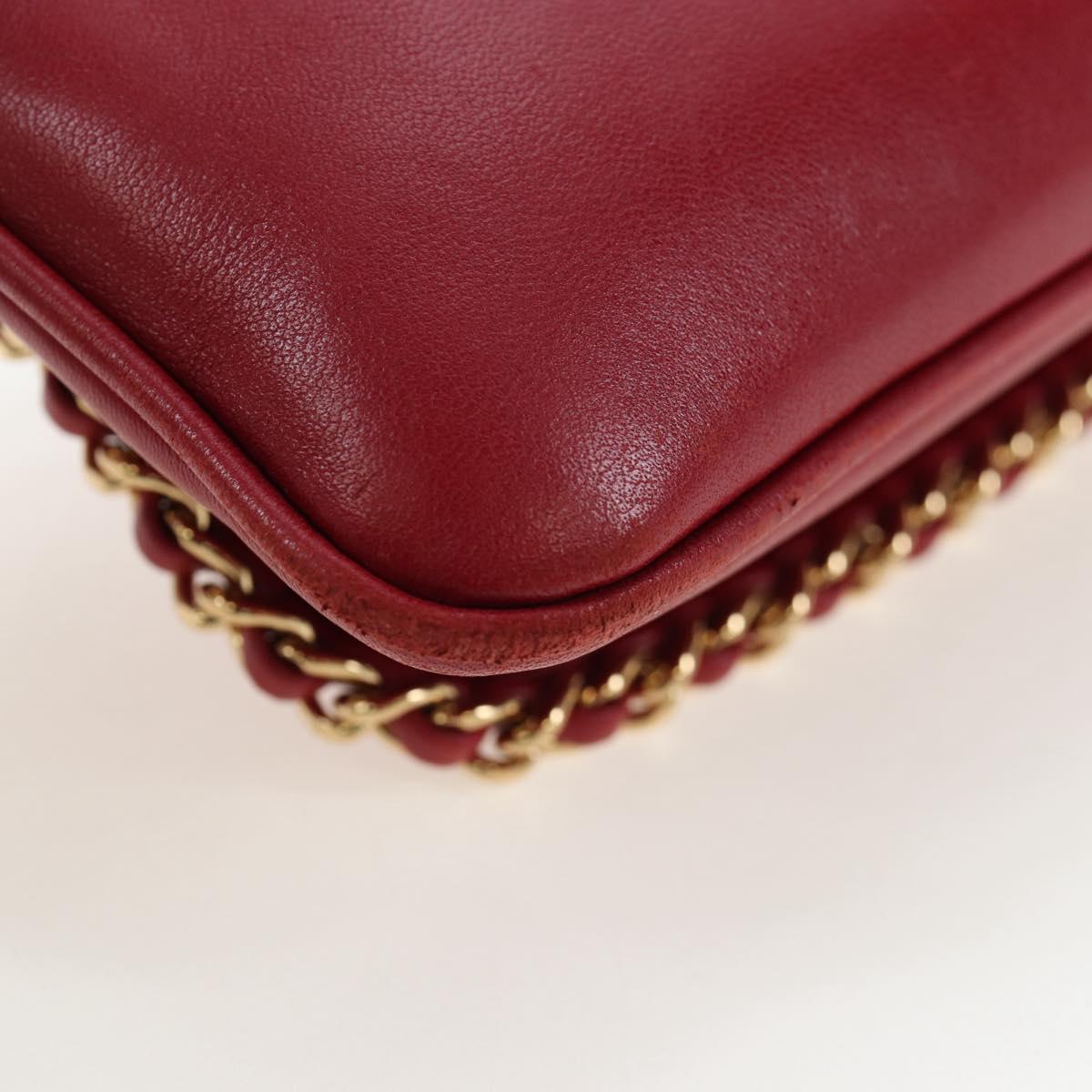 CHANEL Mini Matelasse 20 Chain Bag Lamb Skin 2way Red Gold CC Auth 196377M