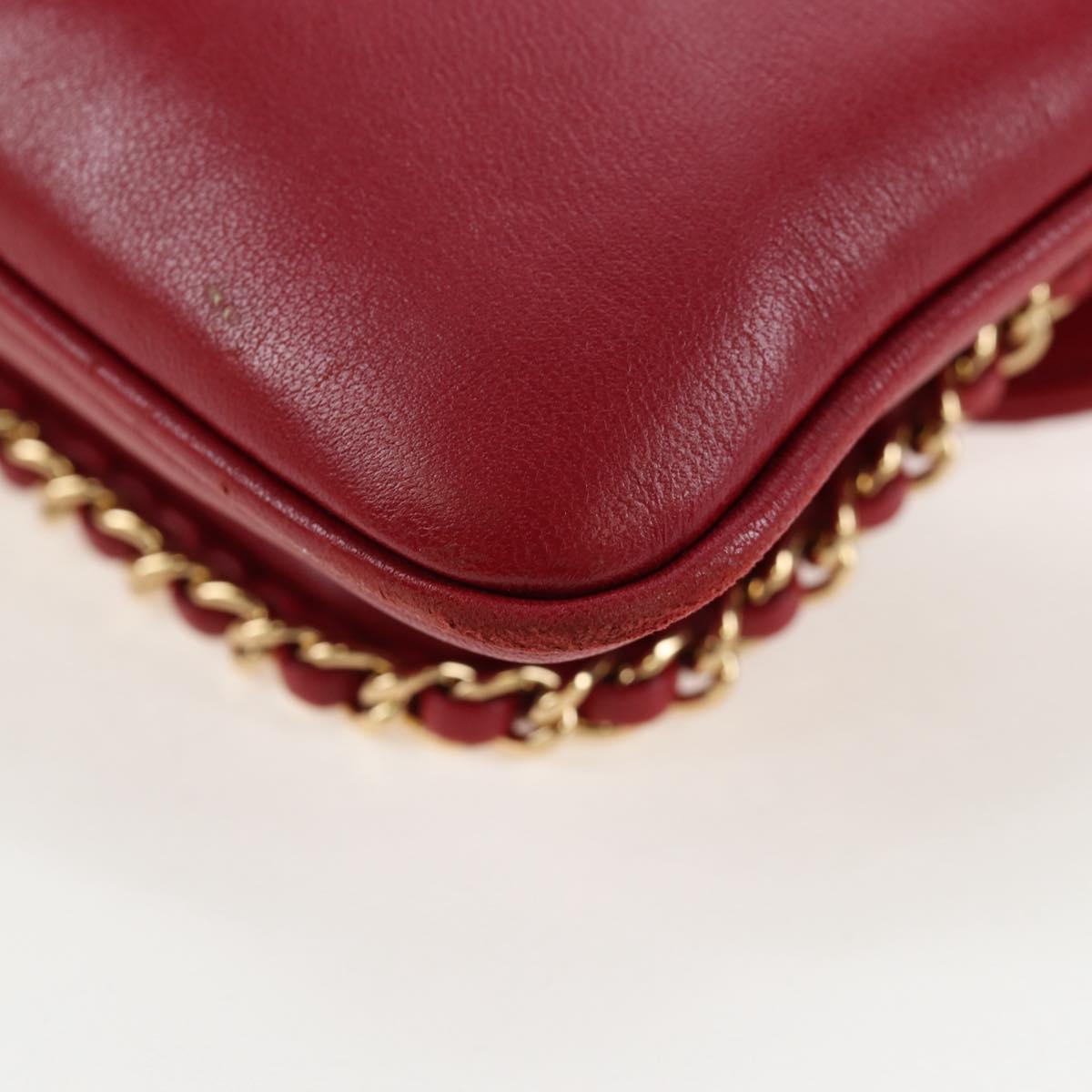 CHANEL Mini Matelasse 20 Chain Bag Lamb Skin 2way Red Gold CC Auth 196377M