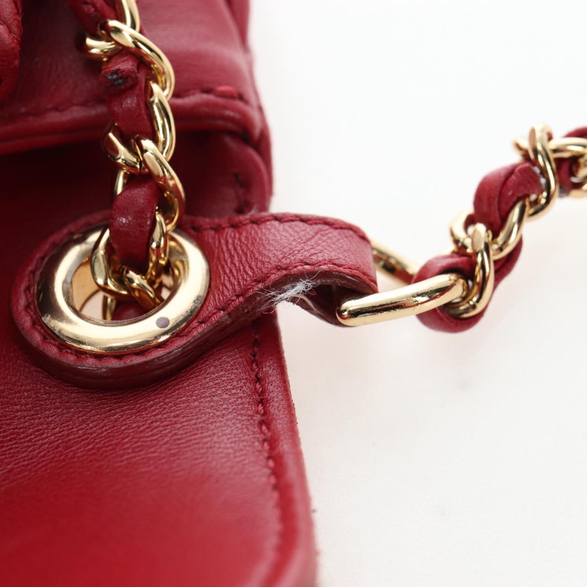 CHANEL Mini Matelasse 20 Chain Bag Lamb Skin 2way Red Gold CC Auth 196377M