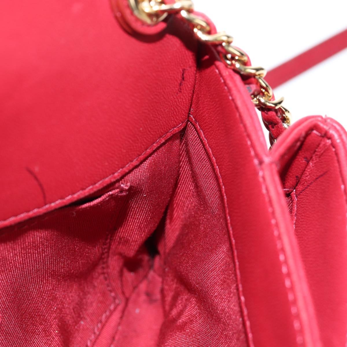 CHANEL Mini Matelasse 20 Chain Bag Lamb Skin 2way Red Gold CC Auth 196377M