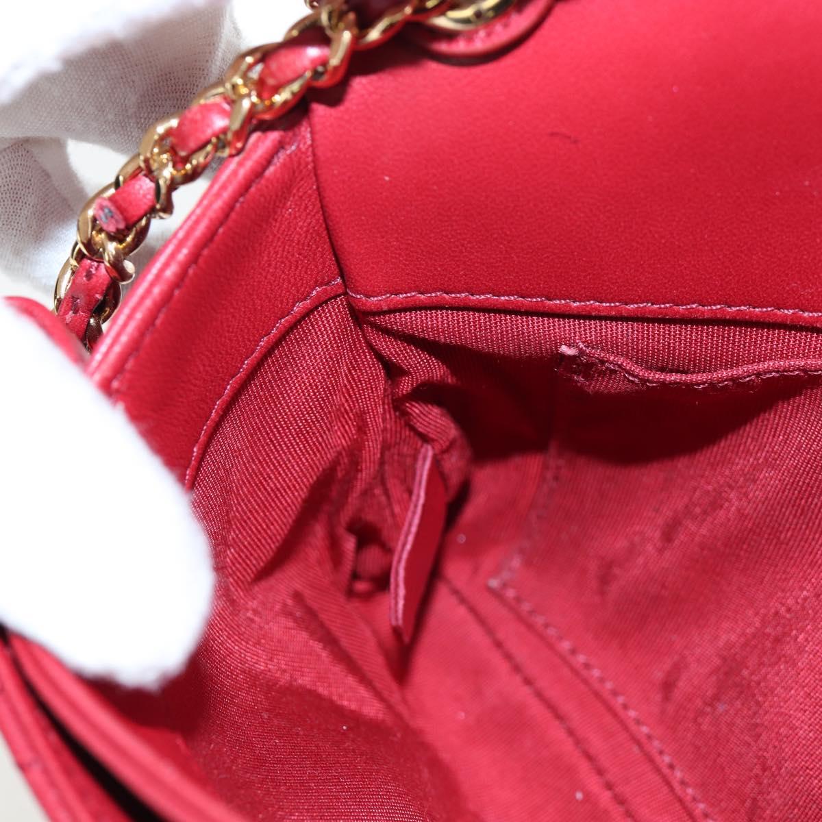CHANEL Mini Matelasse 20 Chain Bag Lamb Skin 2way Red Gold CC Auth 196377M