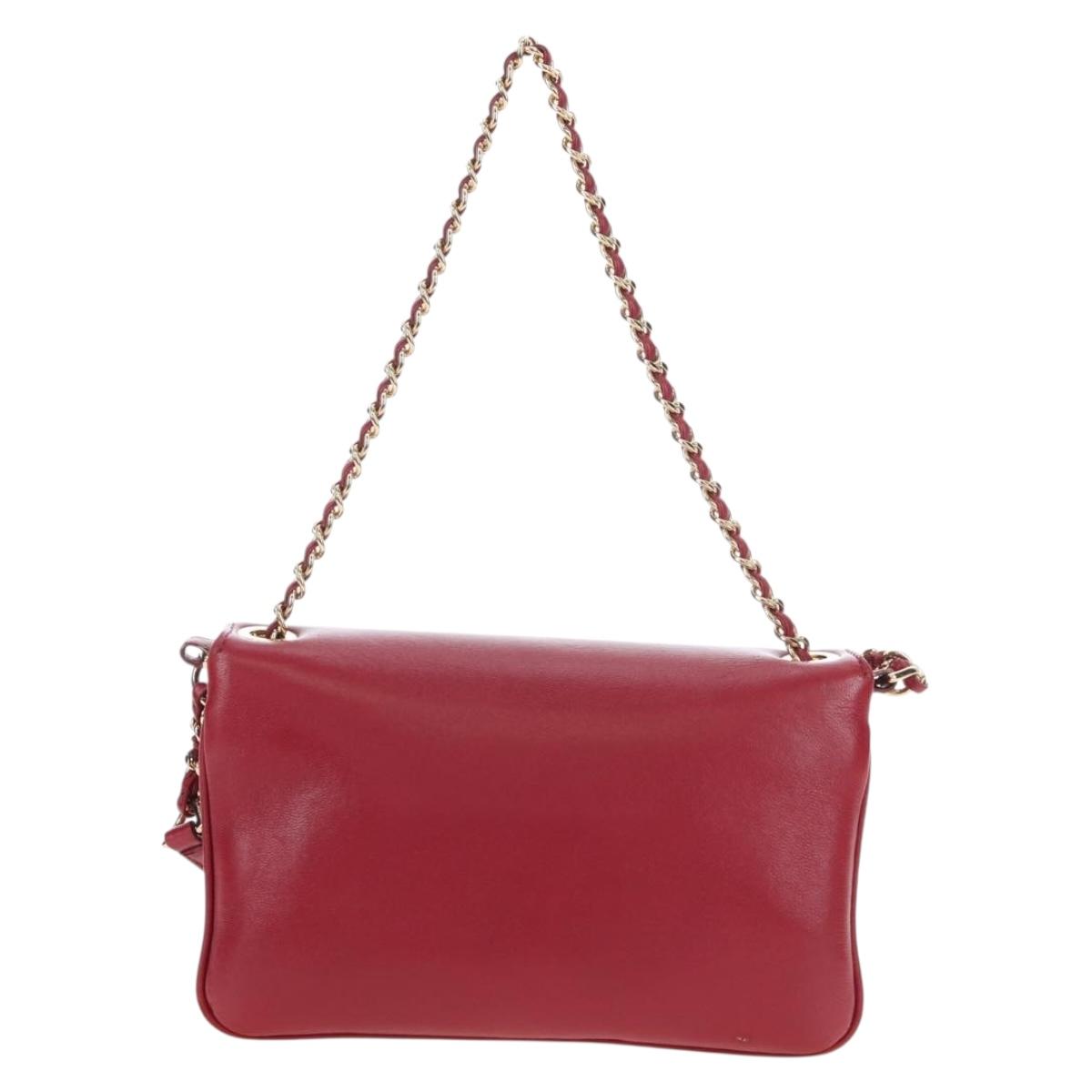 CHANEL Mini Matelasse 20 Chain Bag Lamb Skin 2way Red Gold CC Auth 196377M