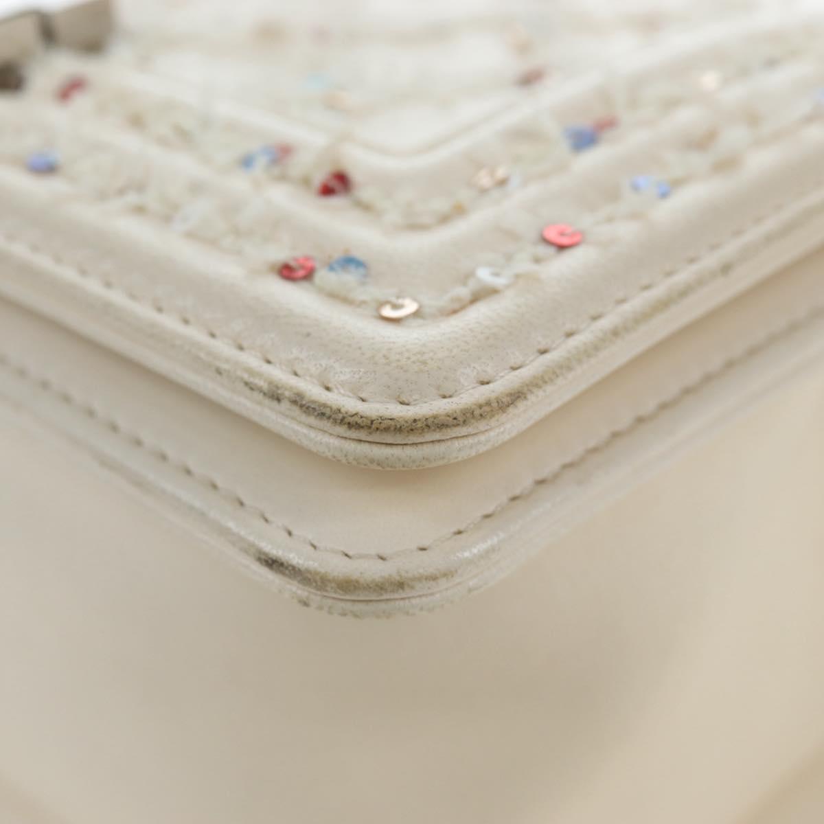 CHANEL Matelasse Boy Chanel Chain Bag Leather White Silver CC Auth 196378M