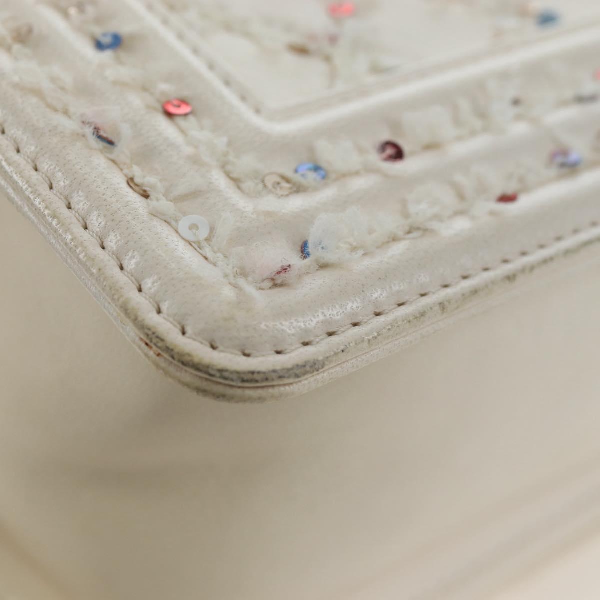 CHANEL Matelasse Boy Chanel Chain Bag Leather White Silver CC Auth 196378M