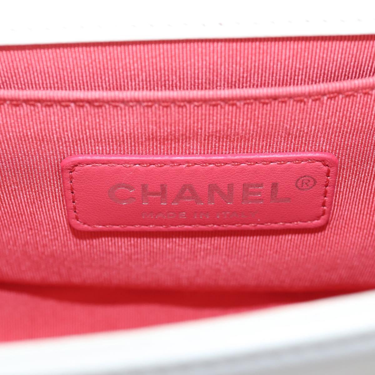 CHANEL Matelasse Boy Chanel Chain Bag Leather White Silver CC Auth 196378M