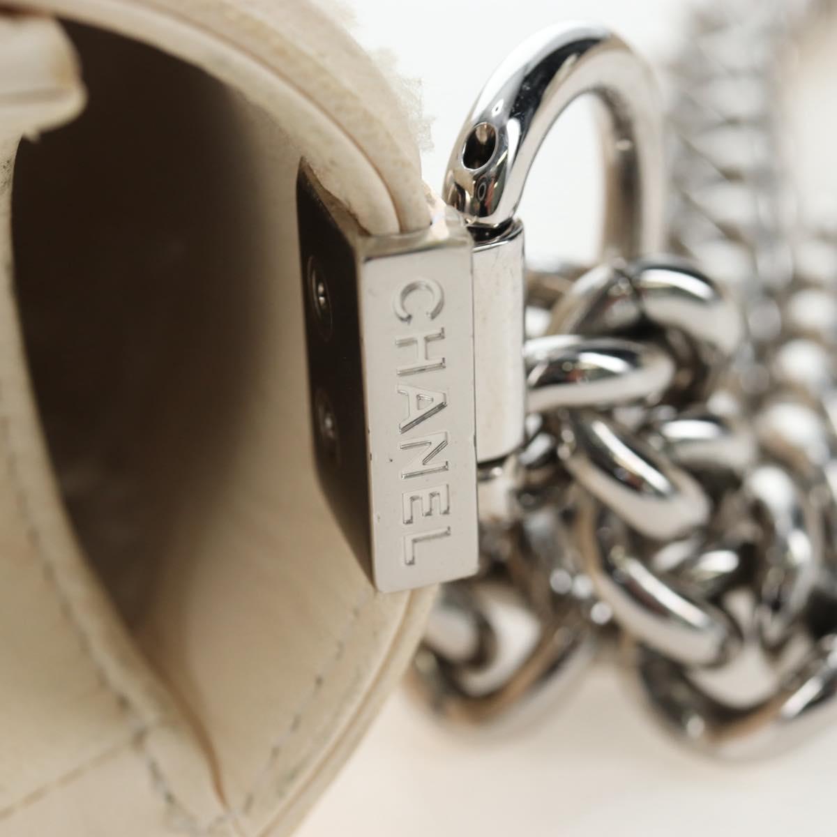 CHANEL Matelasse Boy Chanel Chain Bag Leather White Silver CC Auth 196378M