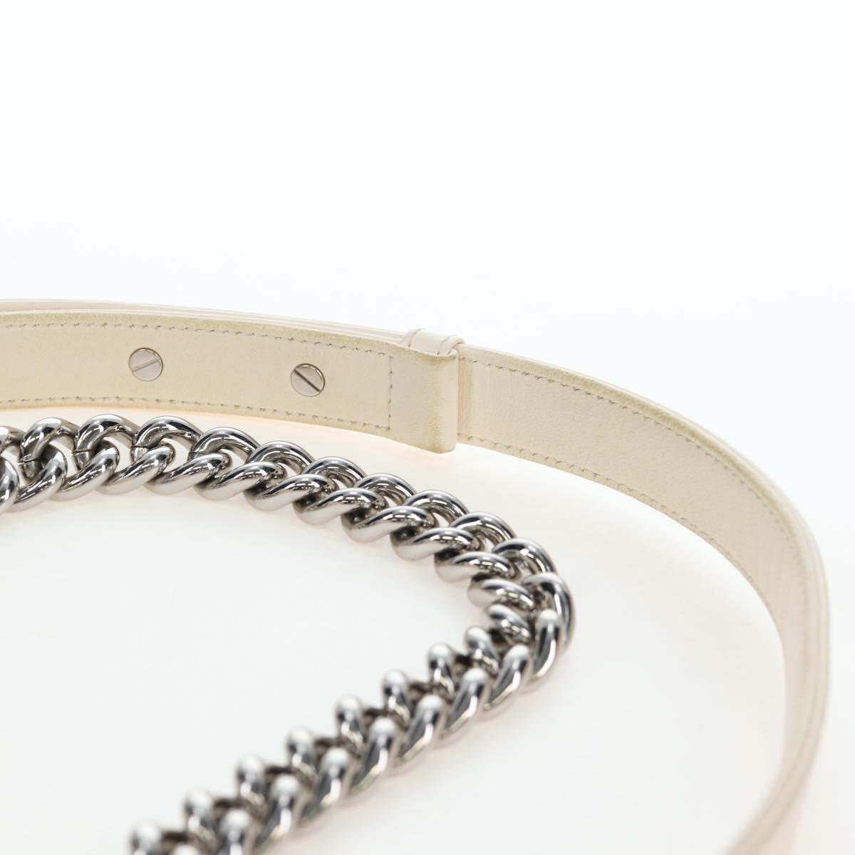 CHANEL Matelasse Boy Chanel Chain Bag Leather White Silver CC Auth 196378M