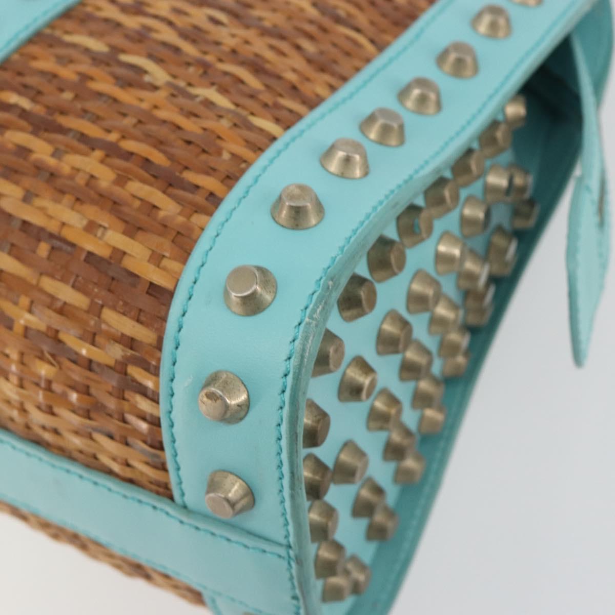 FENDI Hand Bag Raffia Mint Green Gold Auth 196379A