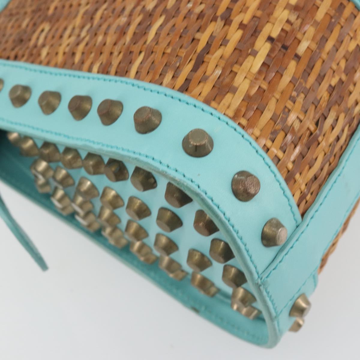 FENDI Hand Bag Raffia Mint Green Gold Auth 196379A