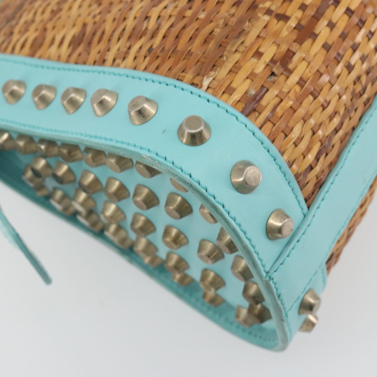 FENDI Hand Bag Raffia Mint Green Gold Auth 196379A