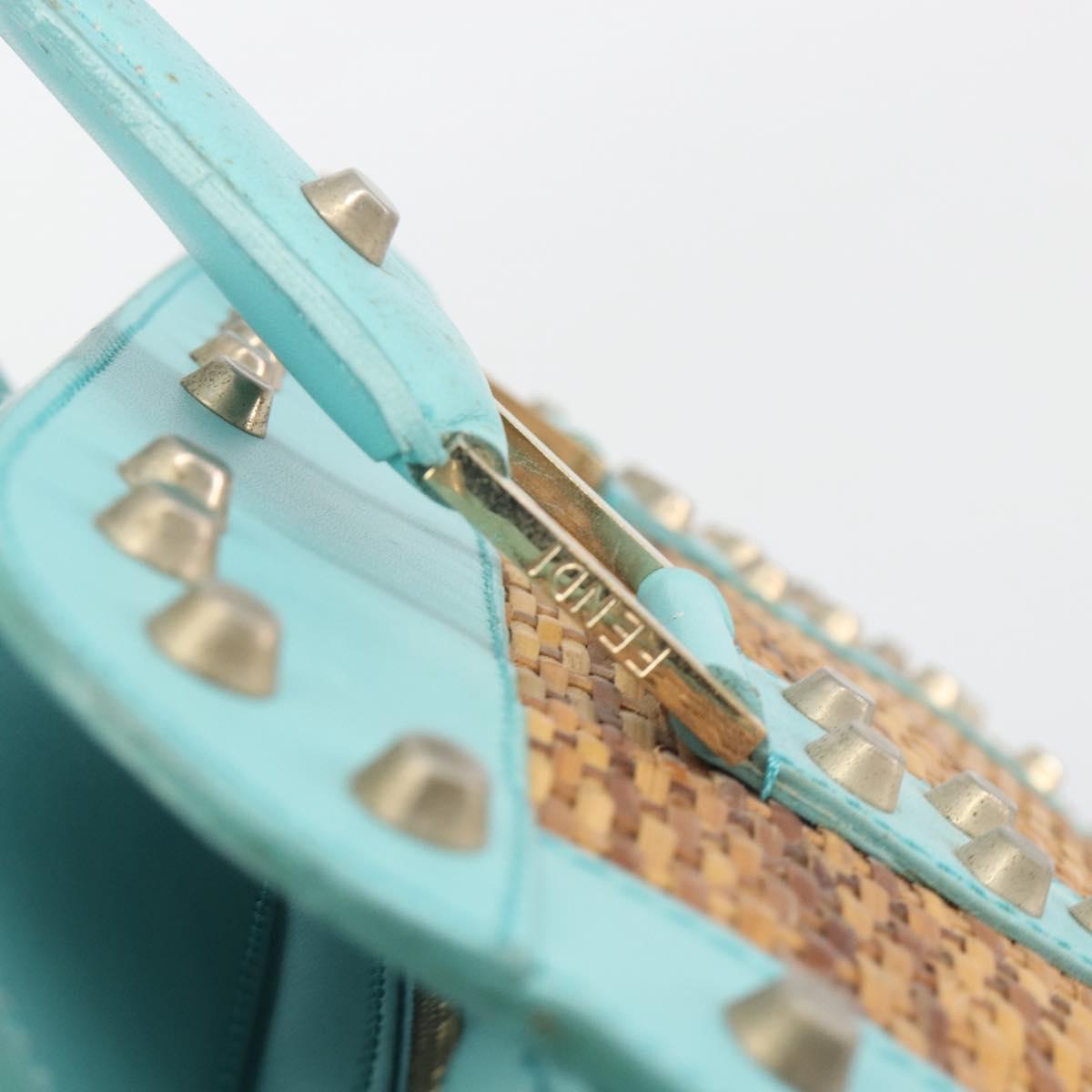 FENDI Hand Bag Raffia Mint Green Gold Auth 196379A