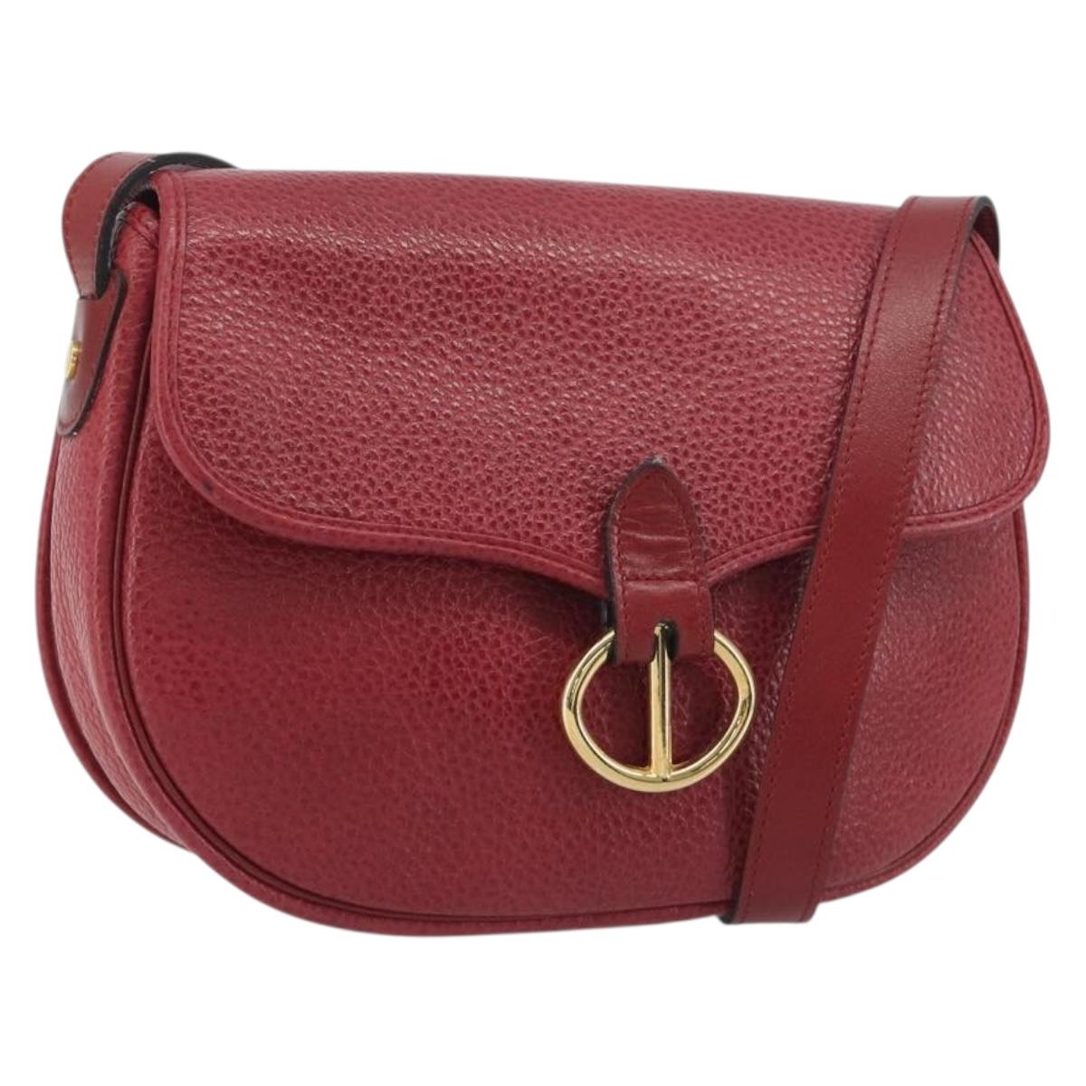 Christian Dior Shoulder Bag Leather Red Gold Auth 196385
