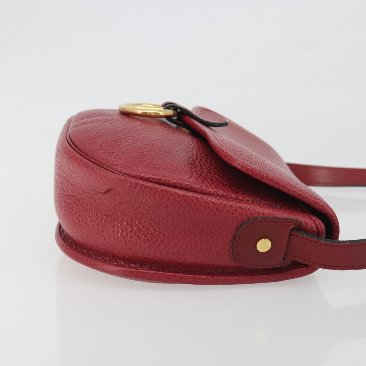 Christian Dior Shoulder Bag Leather Red Gold Auth 196385