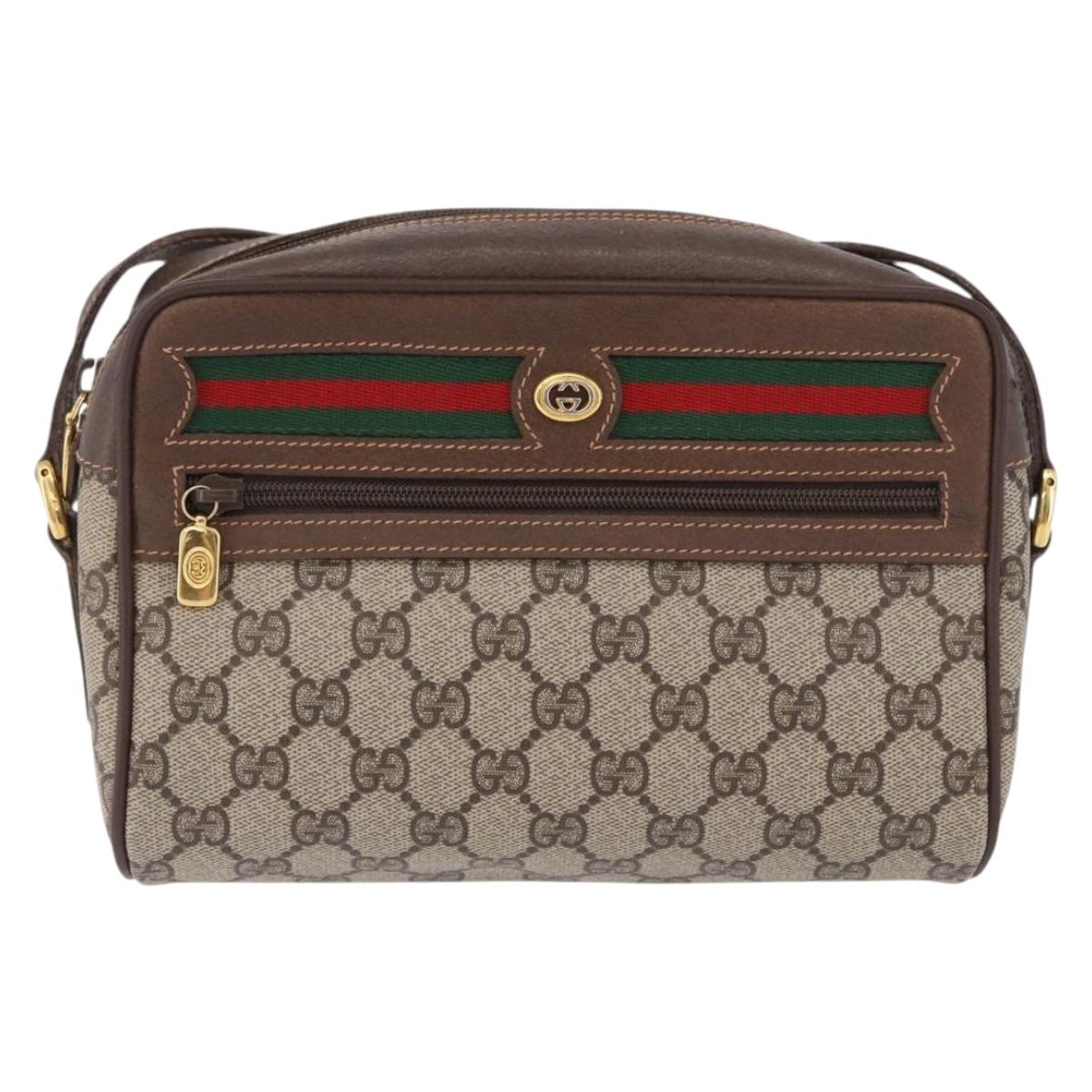 GUCCI GG Supreme Web Sherry Line Bag PVC Beige Gold 119 02 087 Auth 196386