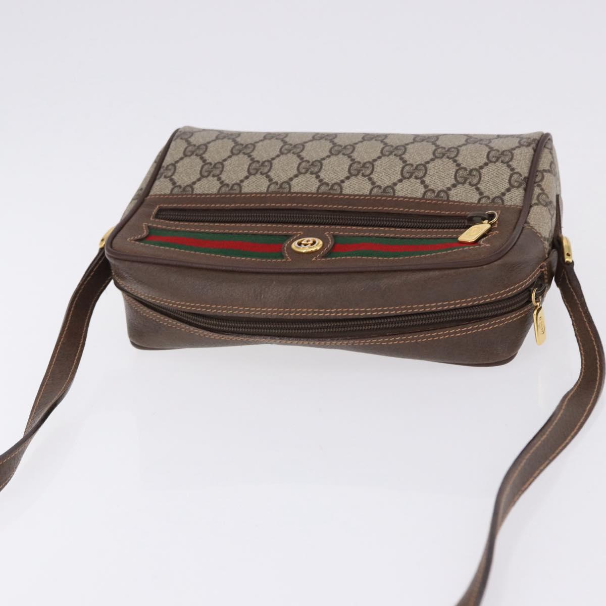 GUCCI GG Supreme Web Sherry Line Bag PVC Beige Gold 119 02 087 Auth 196386