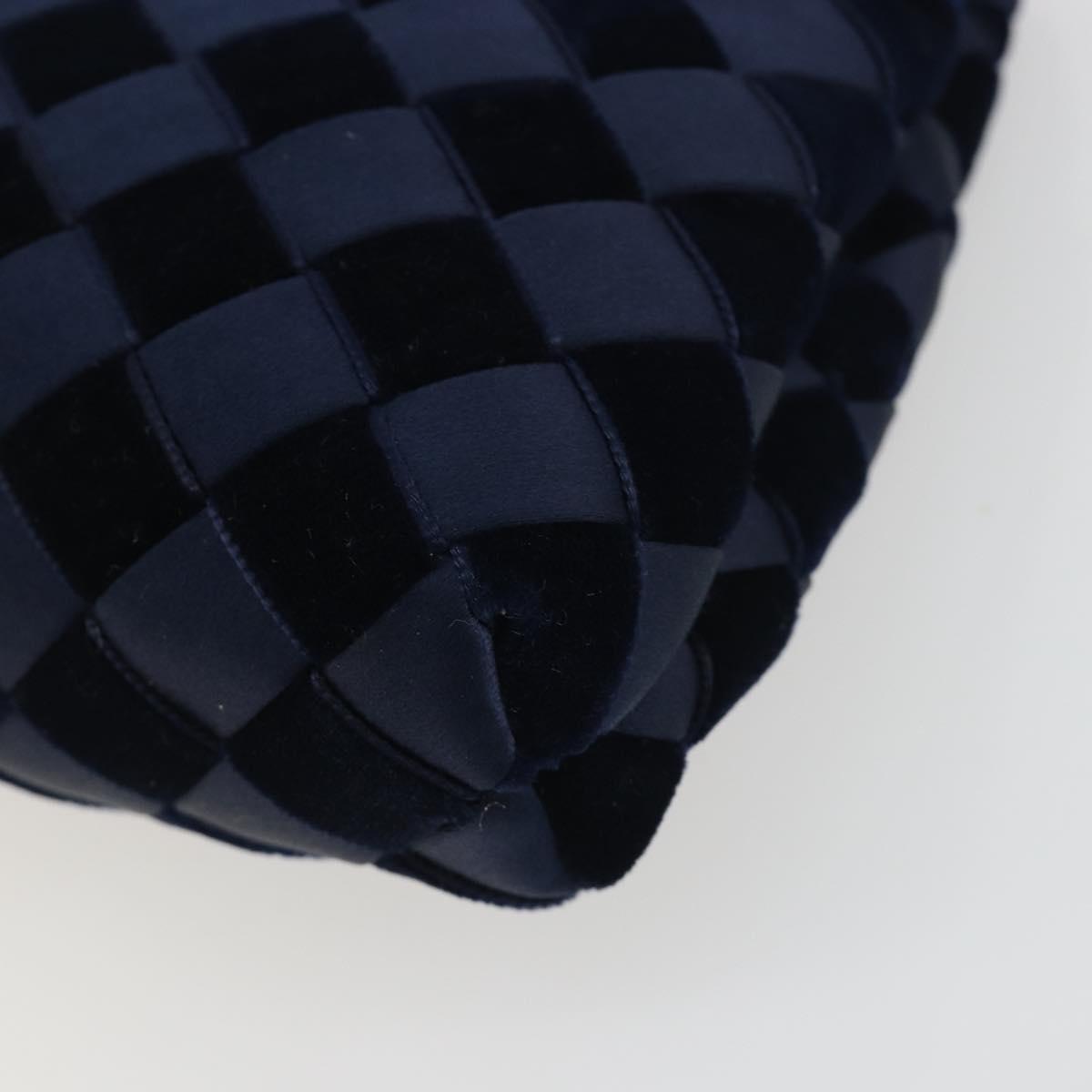 BOTTEGA VENETA INTRECCIATO Chain Bag Satin Velour Navy Gold Auth 196390A