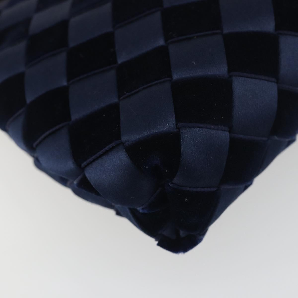 BOTTEGA VENETA INTRECCIATO Chain Bag Satin Velour Navy Gold Auth 196390A