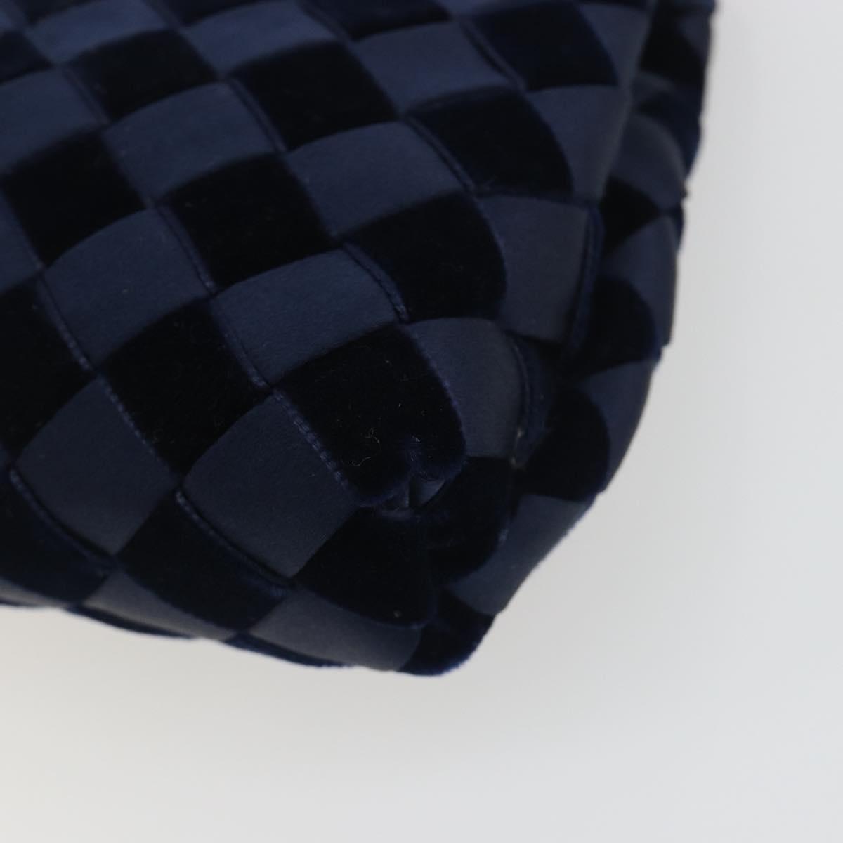 BOTTEGA VENETA INTRECCIATO Chain Bag Satin Velour Navy Gold Auth 196390A