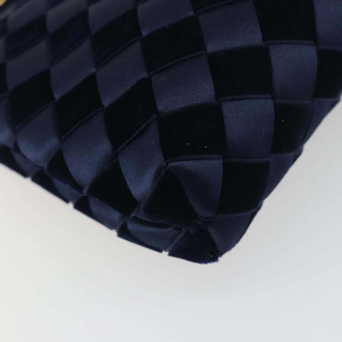 BOTTEGA VENETA INTRECCIATO Chain Bag Satin Velour Navy Gold Auth 196390A