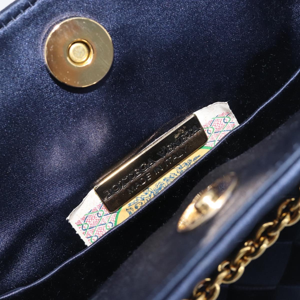 BOTTEGA VENETA INTRECCIATO Chain Bag Satin Velour Navy Gold Auth 196390A