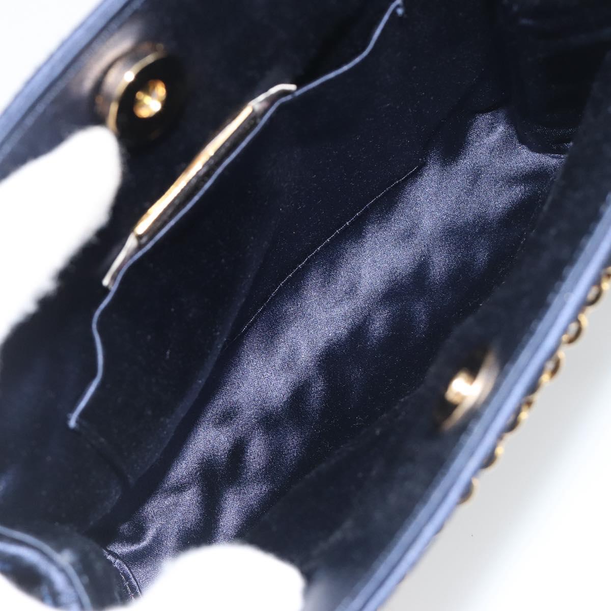 BOTTEGA VENETA INTRECCIATO Chain Bag Satin Velour Navy Gold Auth 196390A
